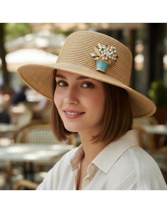 Renkli Taşlı Çiçek Sepeti Broş