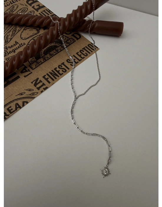 Silver Baget Taşlı Y Kolye