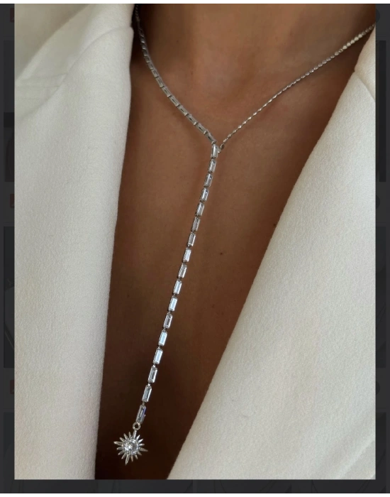 Silver Baget Taşlı Y Kolye