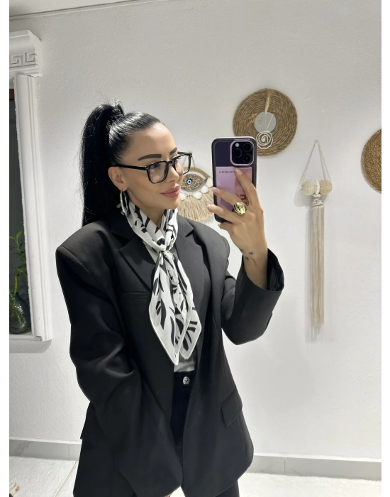 Siyah Beyaz Geo Fular 70*70