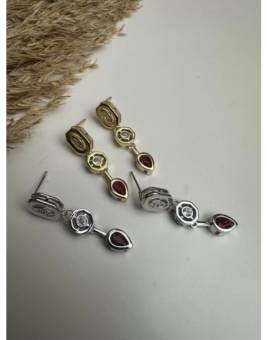 Tasarım altın kaplama taşlı küpe