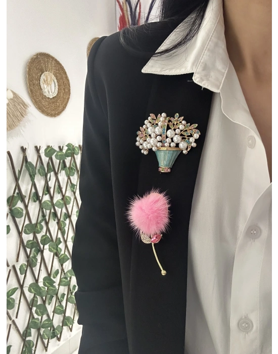 Tasarım incili Çiçek Saksı Broş