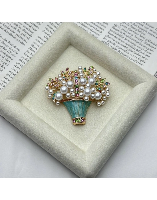 Tasarım incili Çiçek Saksı Broş