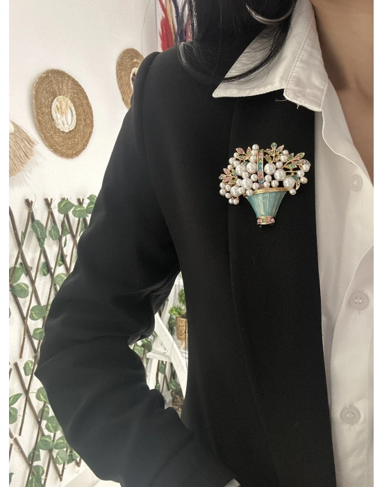 Tasarım incili Çiçek Saksı Broş