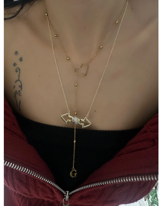 Tasarım Ok Model Altın Kaplama Kolye