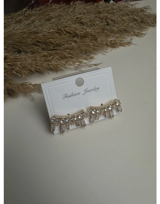 Tasarım Taşlı Altın Kaplama Küpe