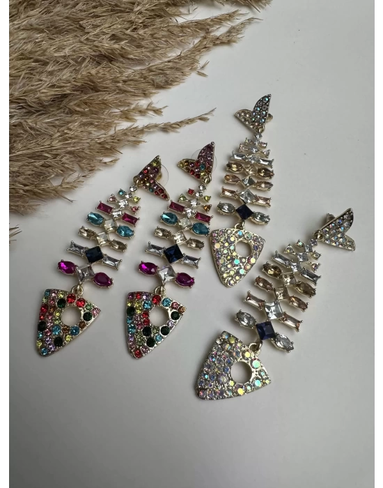 Tasarım Taşlı Balık Küpe