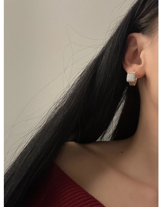 Taşlı Altın Kaplama Küpe Vip Seri