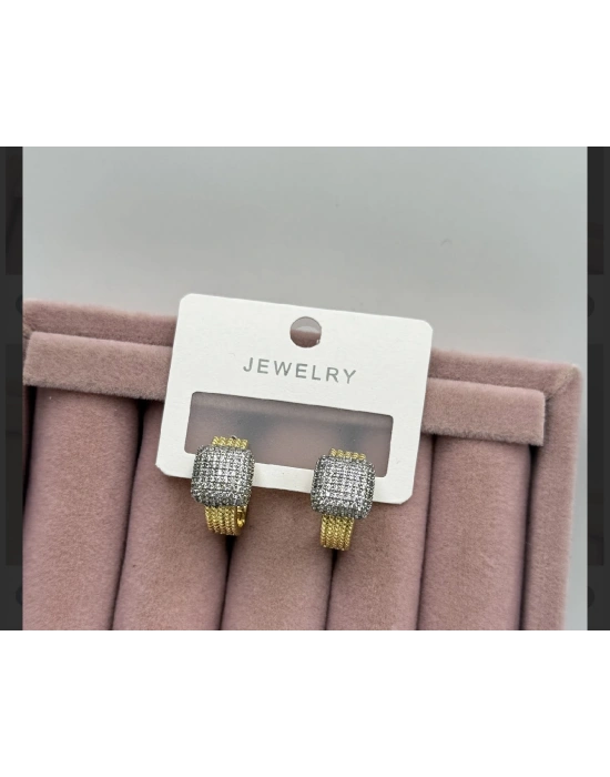 Taşlı Altın Kaplama Küpe Vip Seri