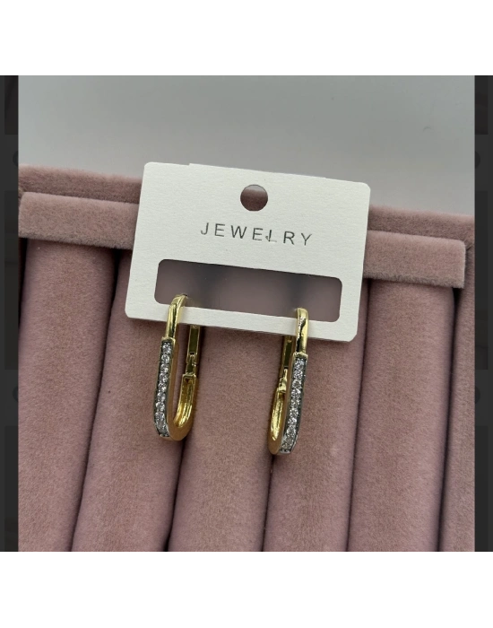 Taşlı Altın Kaplama Uzun Vip Küpe