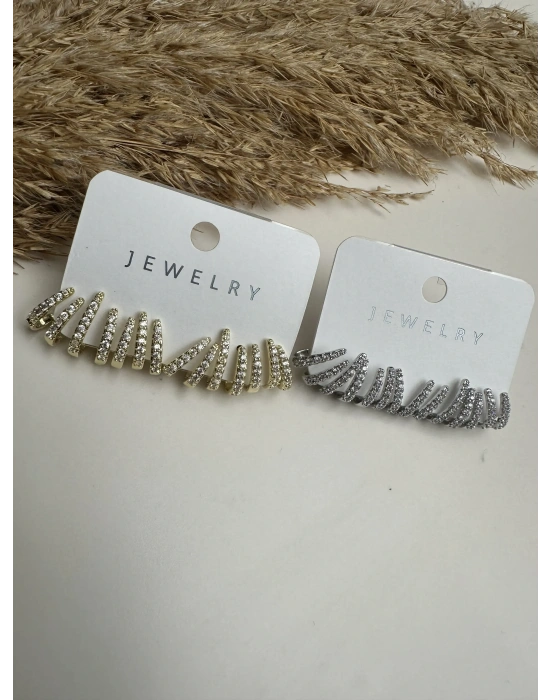 Taşlı Altın Kaplama Vip Küpe