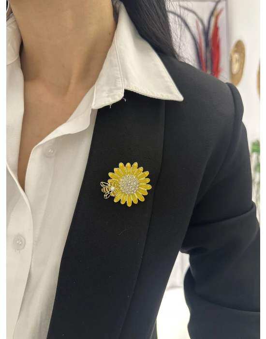 Taşlı Ayçiçeği Arı Model Broş
