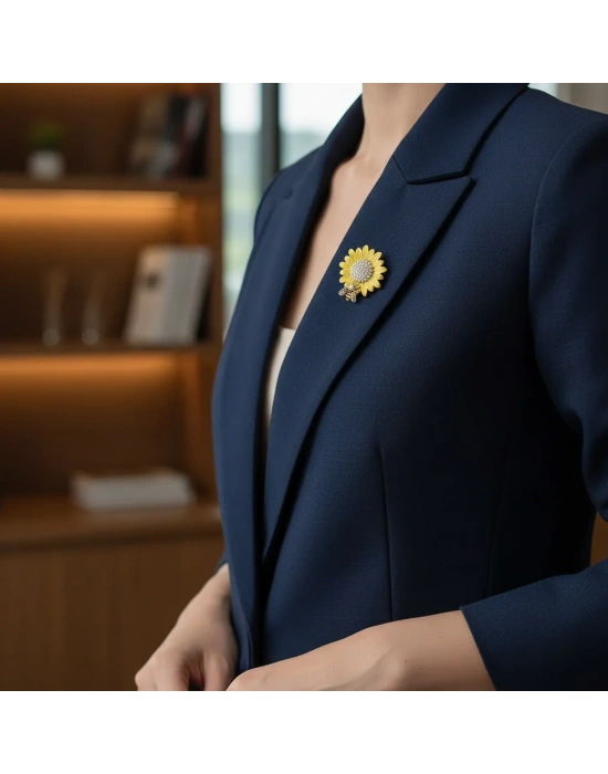 Taşlı Ayçiçeği Arı Model Broş