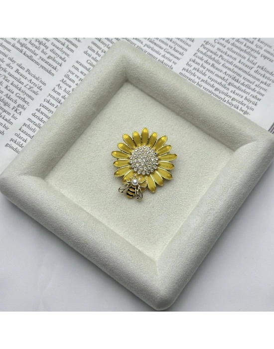 Taşlı Ayçiçeği Arı Model Broş