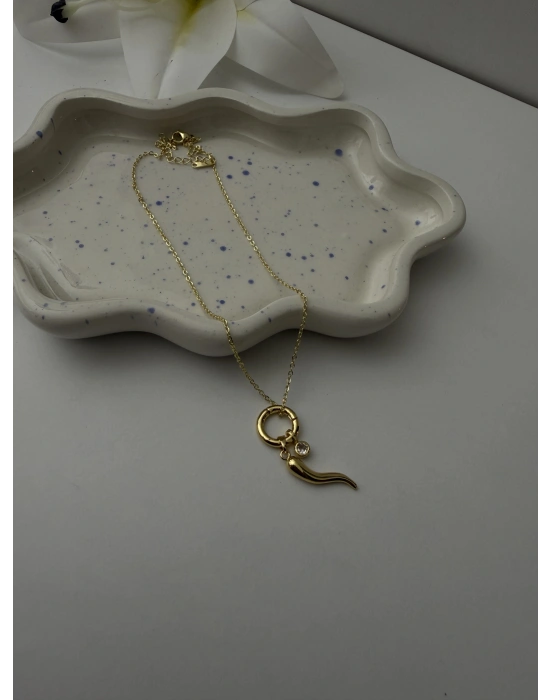 Taşlı Biber Kolye Gold