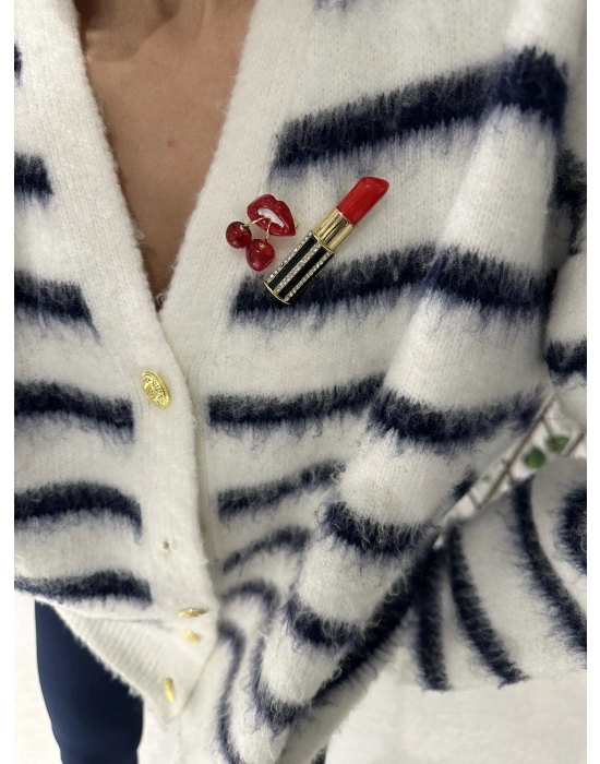 Taşlı Kırmızı Ruj Broş