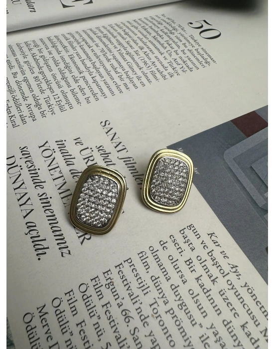 Taşlı Minimal Plaka Küpe