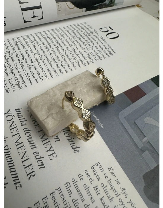 Taşlı Petek Halka Küpe