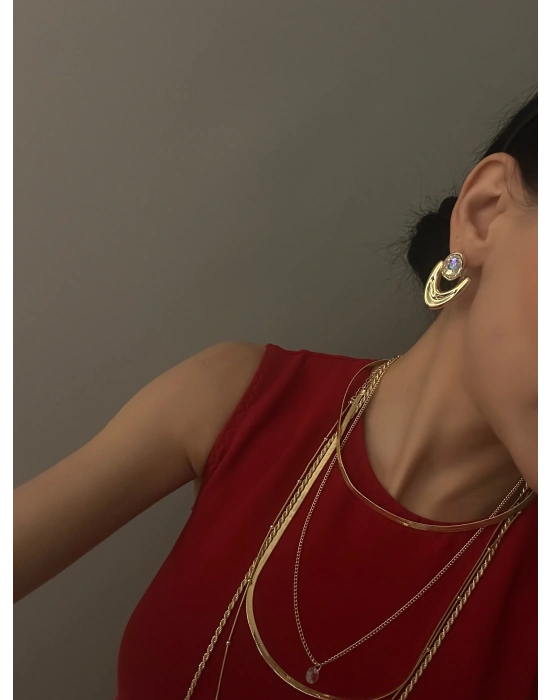 Taşlı Plaka Küpe MNg Model