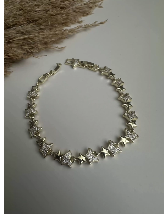Taşlı Yıldız Model Altın Kaplama Bileklik