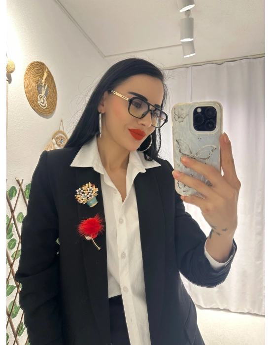 Tüylü Taşlı Broş