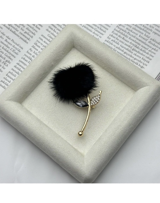 Tüylü Taşlı Broş