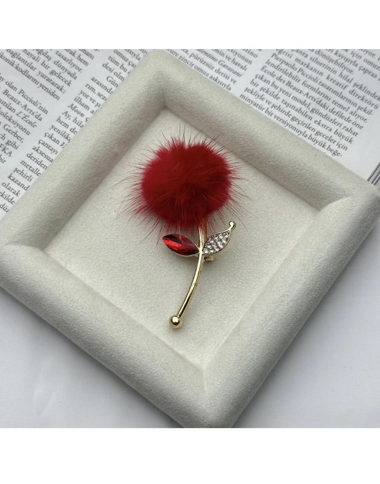 Tüylü Taşlı Broş