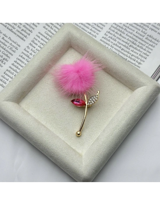 Tüylü Taşlı Broş