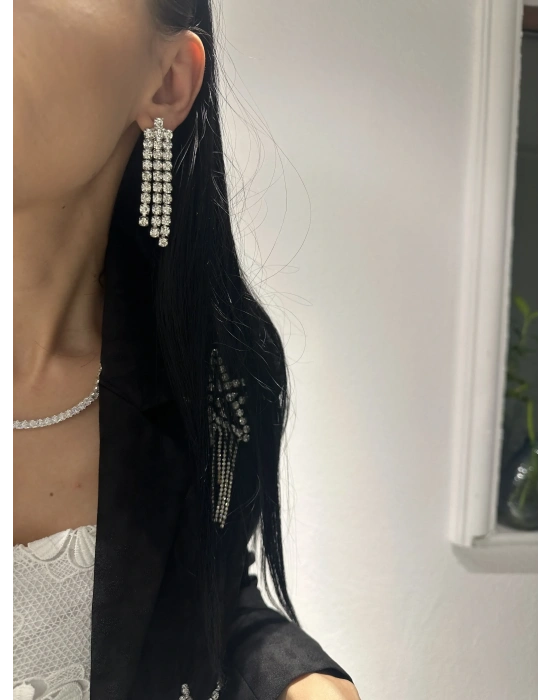 Üç Sıra Taşlı Su Yolu Küpe