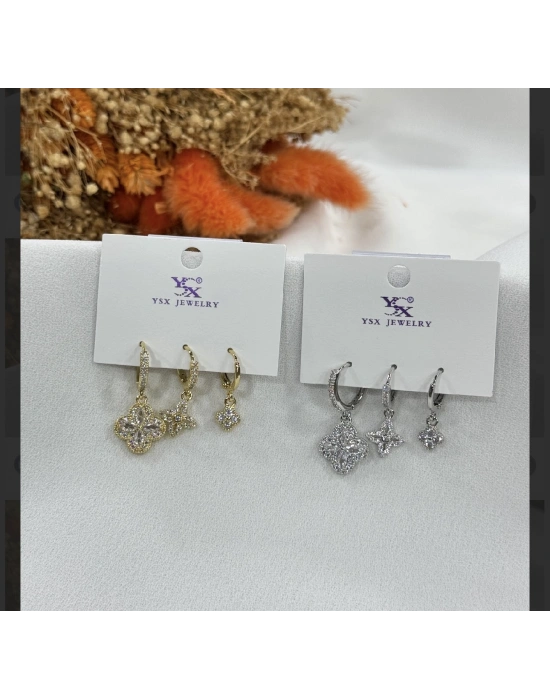 Üçlü Altın Kaplama Set Küpe