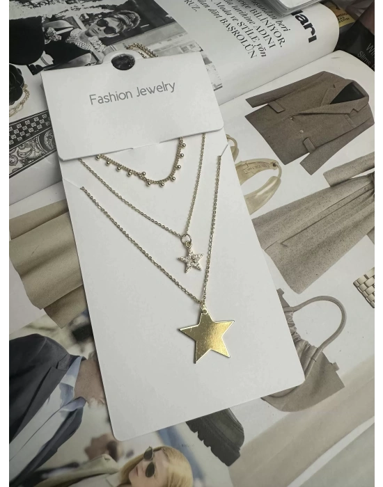 Üçlü Vip Seri Yıldız Kolye