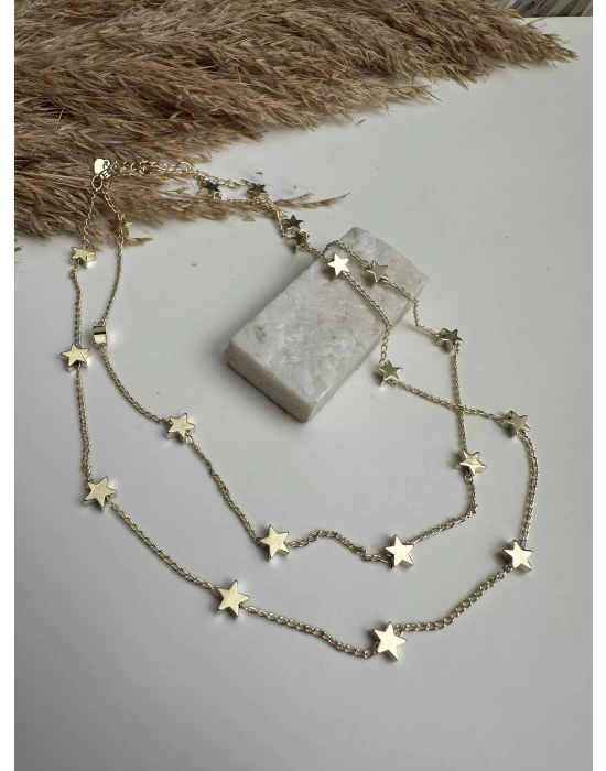 Uzun Altın Kaplama Yıldız Kolye