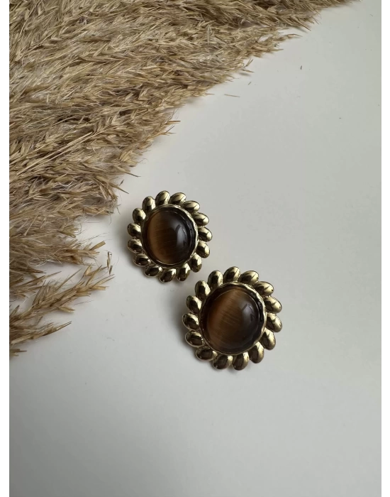 Vintage Çelik Kahveli Küpe