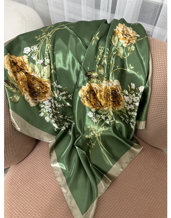 Yeşil Kahve Desenli 90*90 Fular