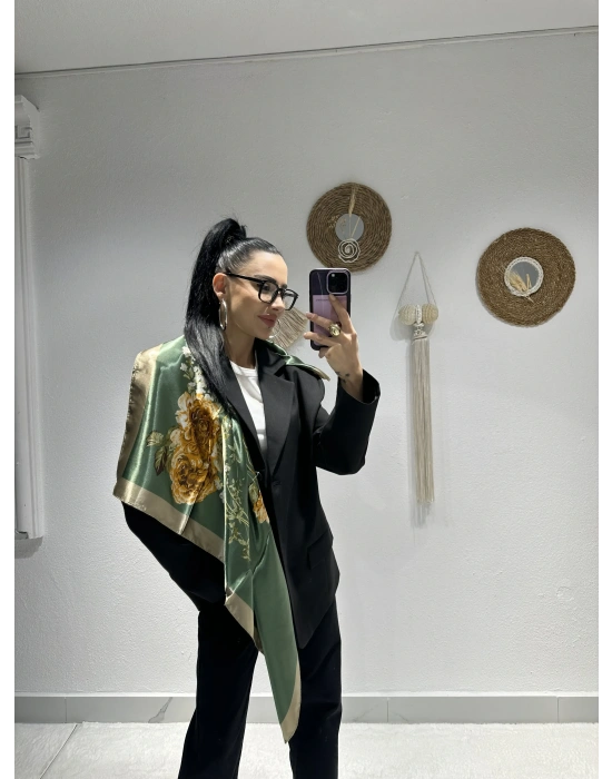 Yeşil Kahve Desenli 90*90 Fular