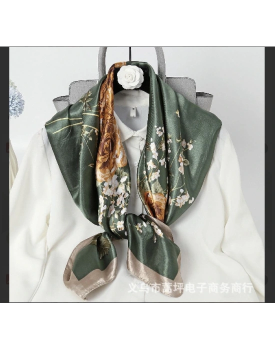 Yeşil Kahve Desenli 90*90 Fular