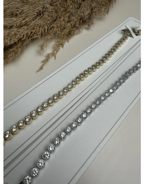 Yuvarlak Taşlı Su Yolu Altın Kaplama Bileklik