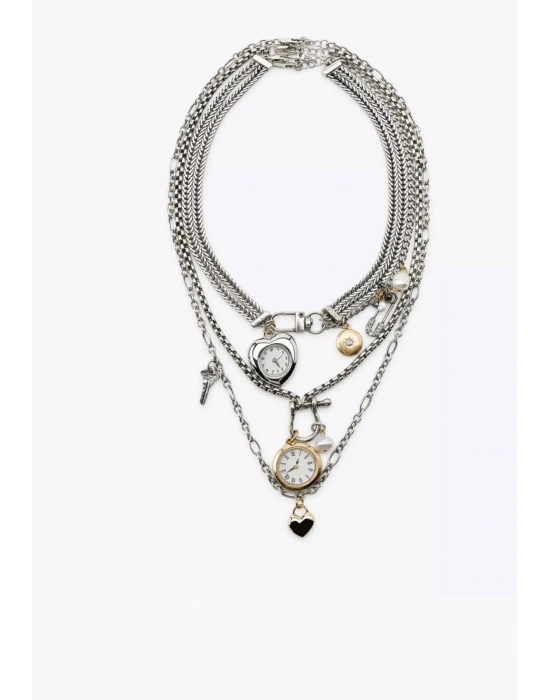 ZrA Marka Vintage Tasarım Çoklu Saat Kolye