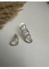 Altın Kaplama (14K) Taşlı Asimetrik Kalp Küpe