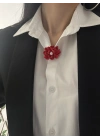 Kırmızı İnci Detay Gül Model Broş