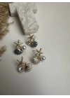 Minimal Tasarım Taş İstiridye İnci Küpe