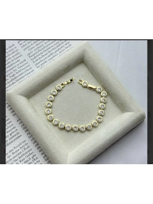 Altın Kaplama Vip Seri Yuvarlak Taşlı Bileklik