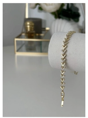 Taşlı Üçgen Altın Kaplama Bileklik