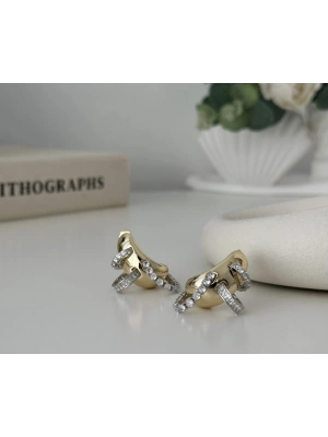 Tasarım Modelli Altın Kaplama Baget Taşlı Küpe