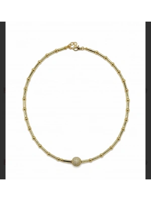 Top Taşlı Altın Kaplama Kolye