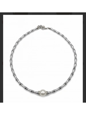 Gümüş renk inci detay tasarım kolye