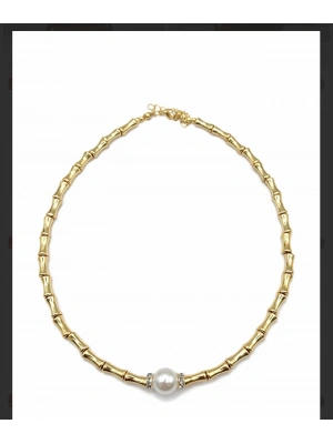 Gold İnci Taşlı Kolye