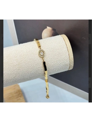 Çelik Küp Bileklik Taşlı Model