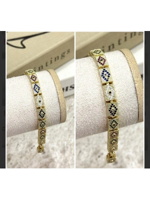 Gurmet Renkli Taşlı Altın Kaplama Bileklik