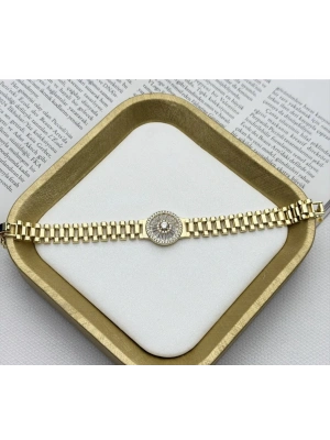 Altın Kaplama Kordon Taşlı CamGöbek Bileklik